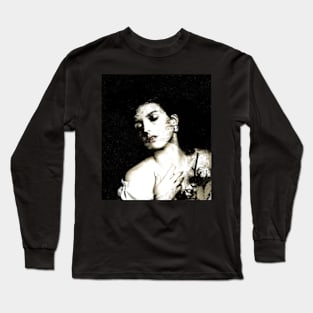 Beautiful girl, part of skin is white, part brown. Like paint over the skin. Dark and beautiful. Long Sleeve T-Shirt